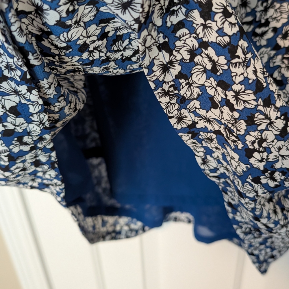 Dalia Blue and White Floral Wrap Long-Sleeve Dress - Picture 5 of 5